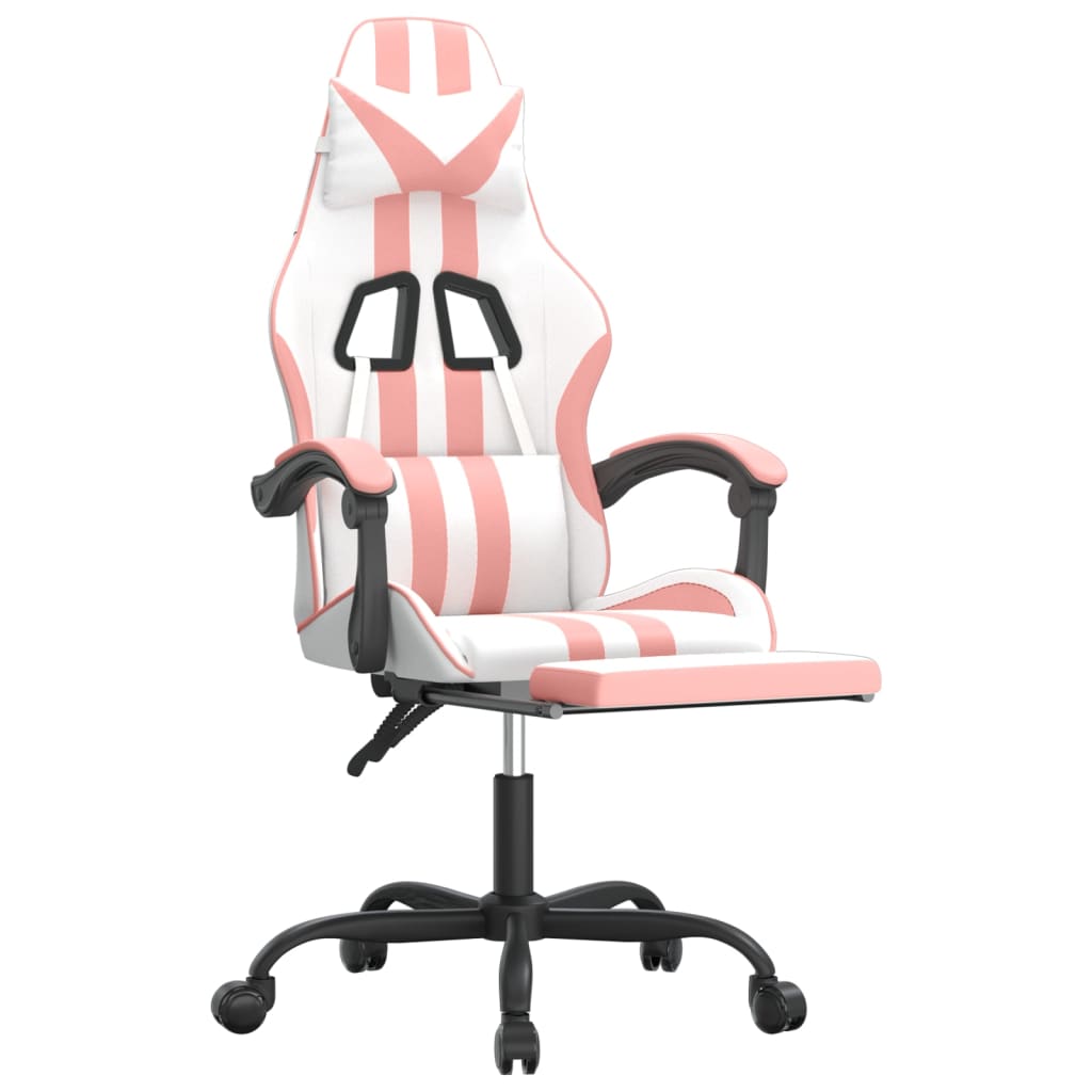 Chaise de jeu avec repose-pied Blanc et rose Similicuir Chaises de jeux vidaXL   