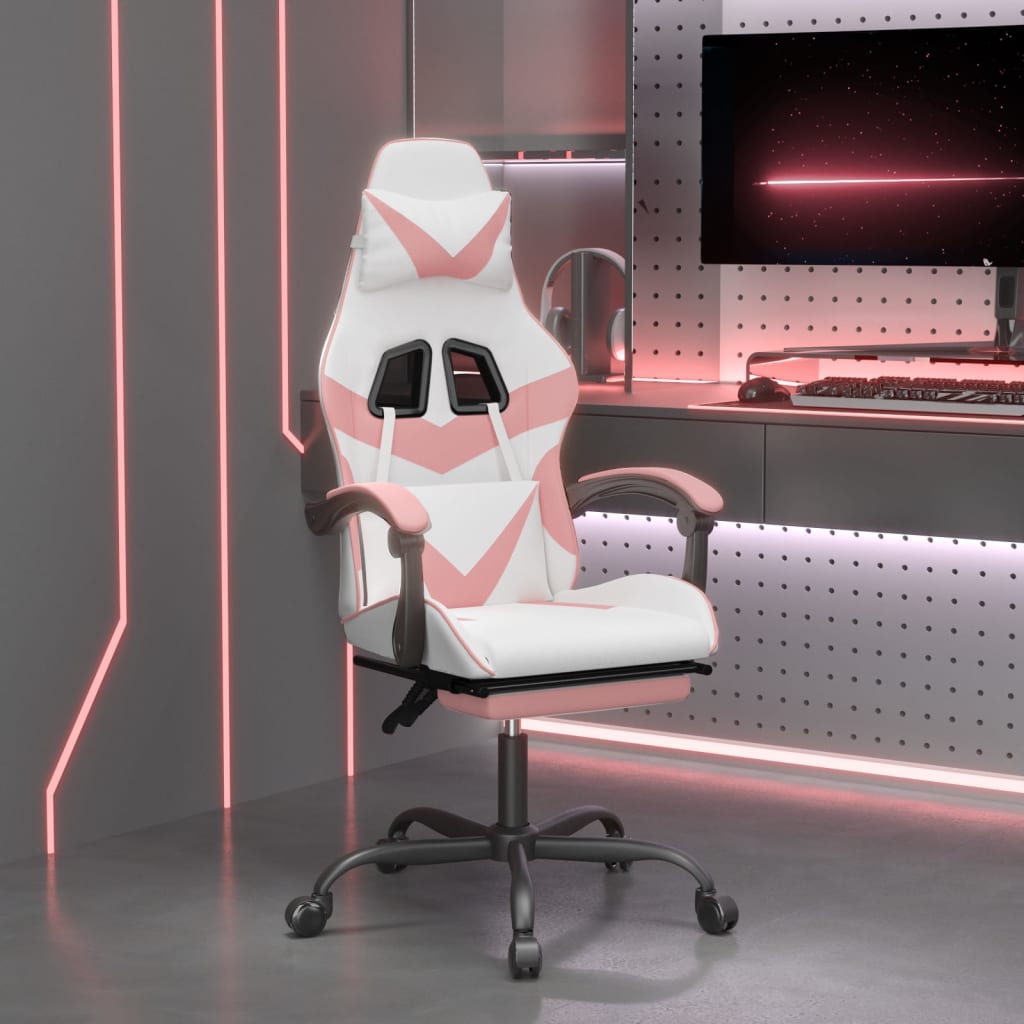 Chaise de jeu avec repose-pied Blanc et rose Similicuir Chaises de jeux vidaXL   