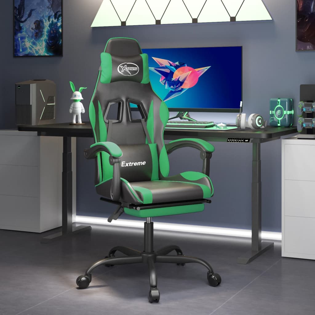 Chaise de jeu avec repose-pied Noir et vert Similicuir Chaises de jeux vidaXL   