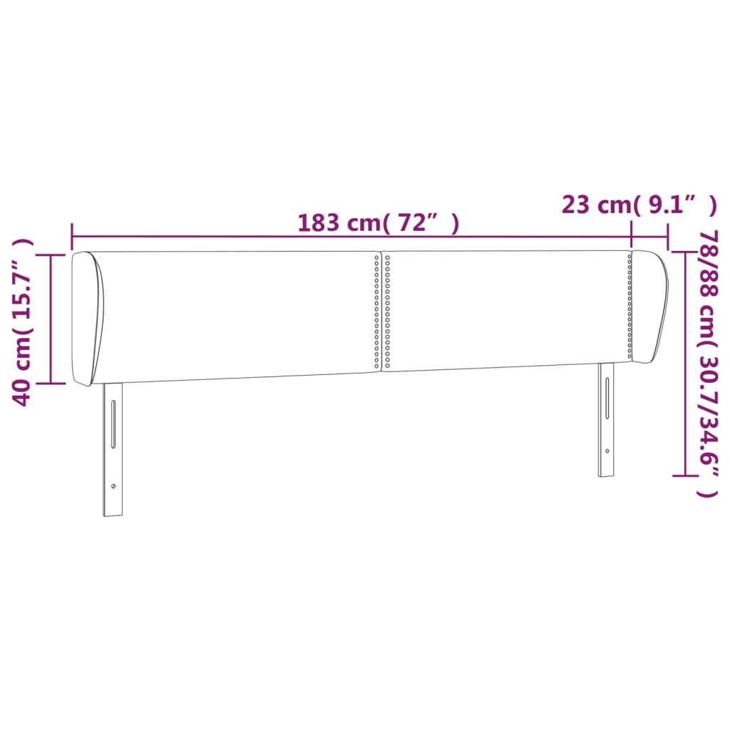 Tête de lit avec oreilles Gris clair 183x23x78/88 cm Velours Têtes et pieds de lit vidaXL   