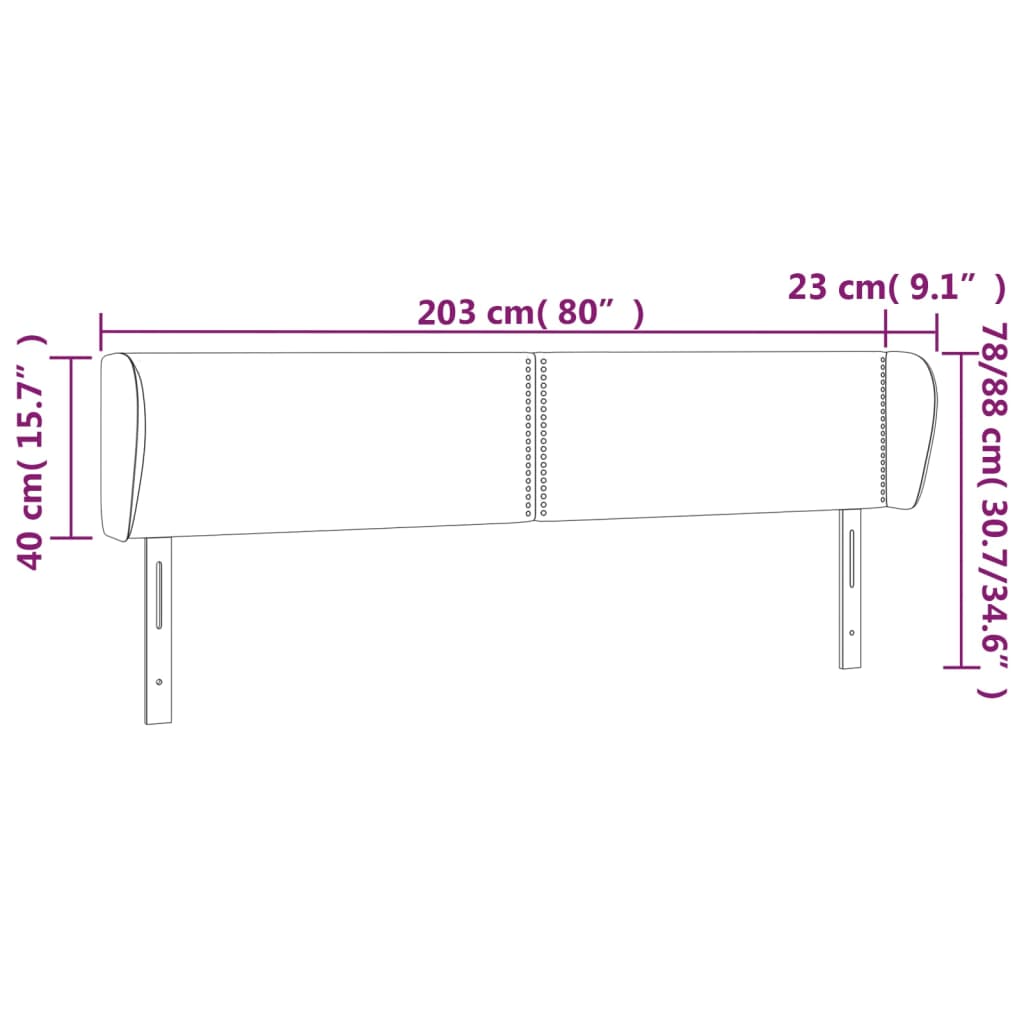 Tête de lit avec oreilles Bleu foncé 203x23x78/88 cm Velours Têtes et pieds de lit vidaXL   