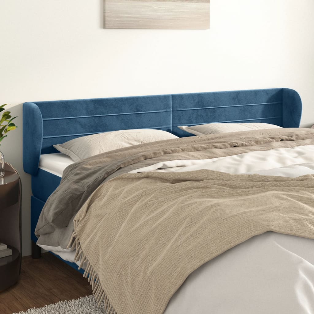 Tête de lit avec oreilles Bleu foncé 163x23x78/88 cm Velours Têtes et pieds de lit vidaXL   