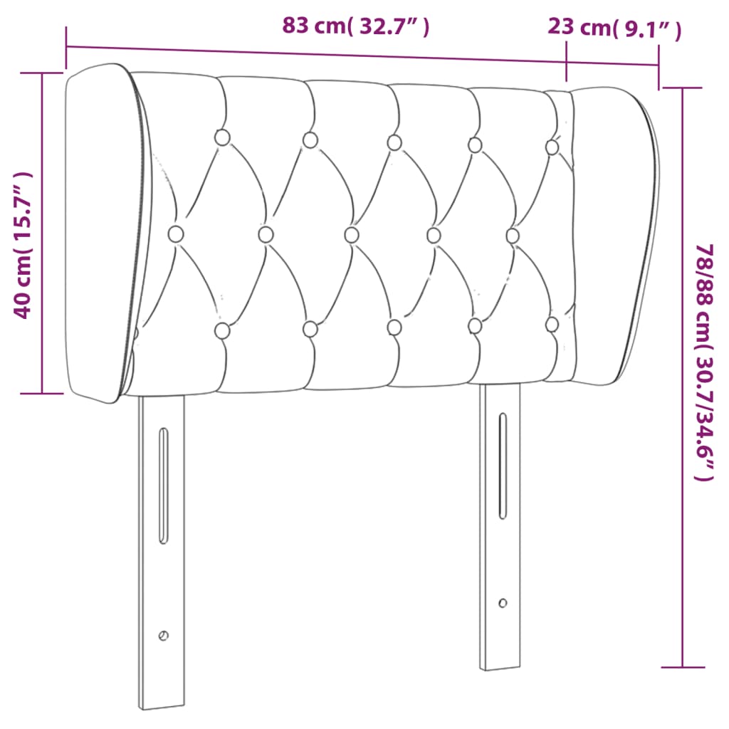 Tête de lit avec oreilles Noir 83x23x78/88 cm Velours Têtes et pieds de lit vidaXL   