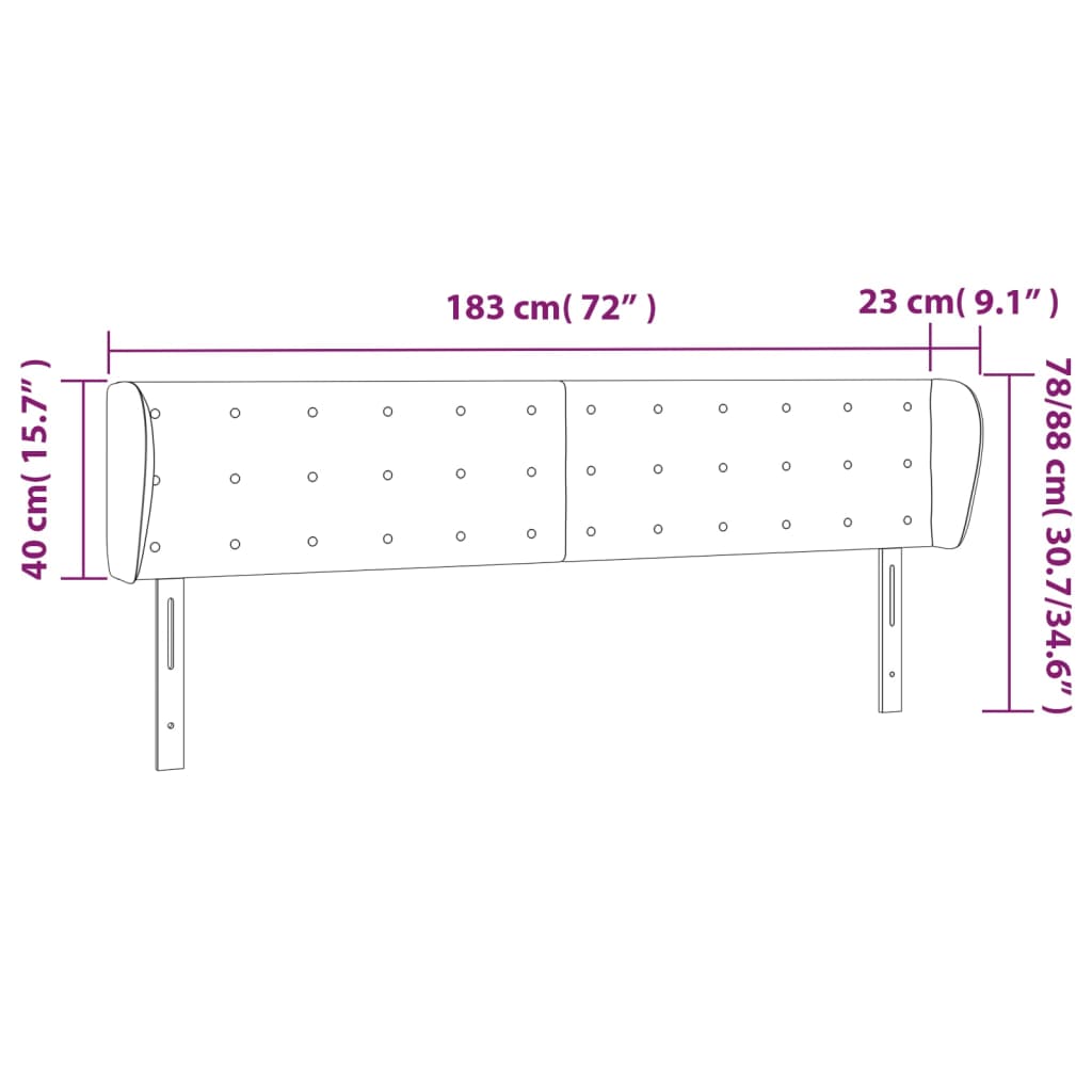 Tête de lit avec oreilles Gris clair 183x23x78/88 cm Tissu Têtes et pieds de lit vidaXL   