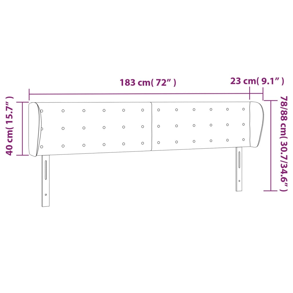 Tête de lit avec oreilles Gris foncé 183x23x78/88 cm Velours Têtes et pieds de lit vidaXL   