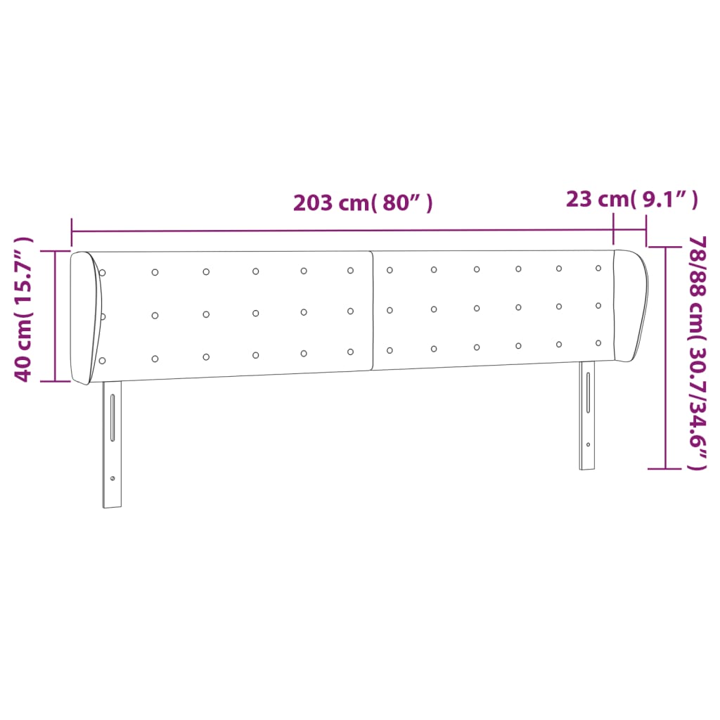 Tête de lit avec oreilles Noir 203x23x78/88 cm Velours Têtes et pieds de lit vidaXL   