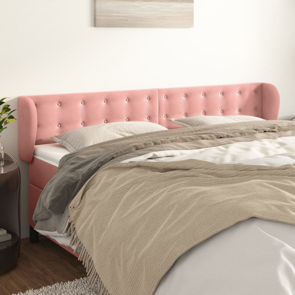 Tête de lit avec oreilles Rose 203x23x78/88 cm Velours Têtes et pieds de lit vidaXL   