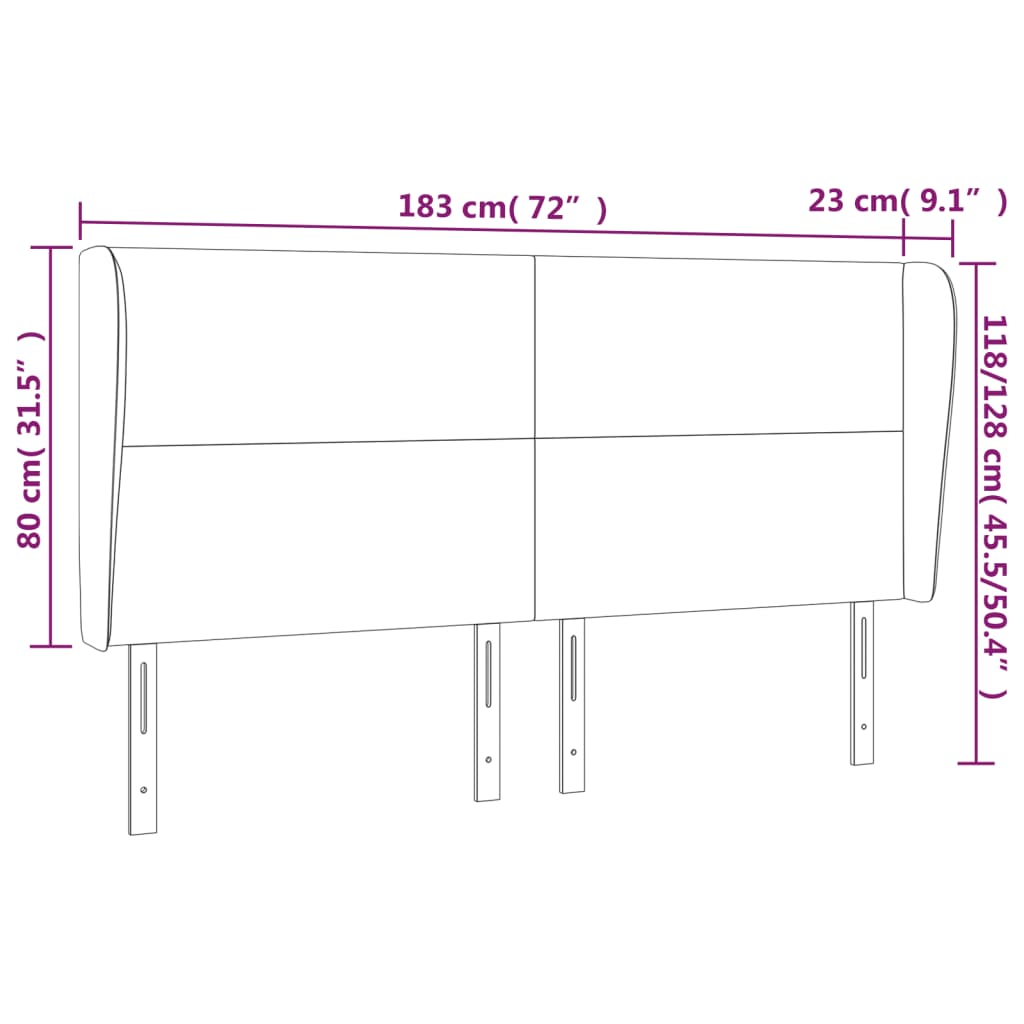 Tête de lit avec oreilles Noir 183x23x118/128 cm Tissu Têtes et pieds de lit vidaXL   