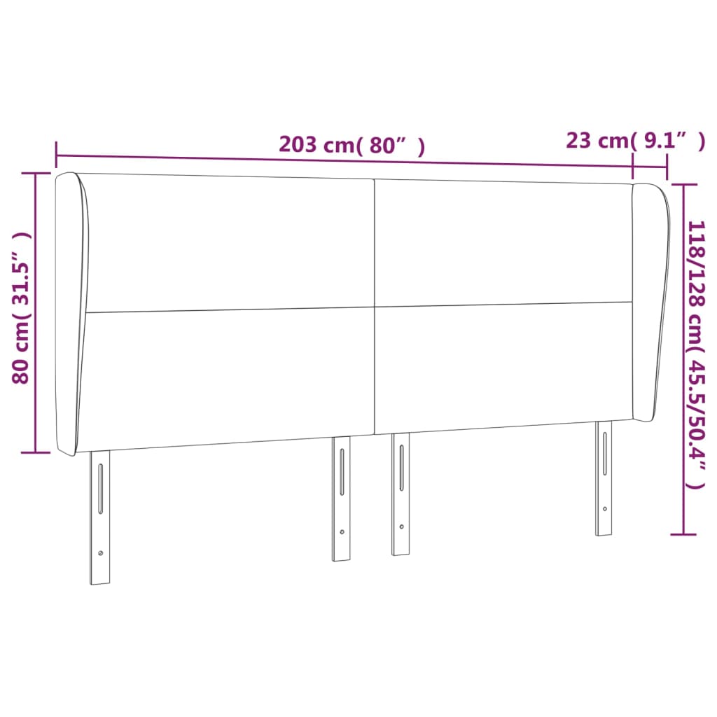 Tête de lit avec oreilles Gris foncé 203x23x118/128 cm Tissu Têtes et pieds de lit vidaXL   