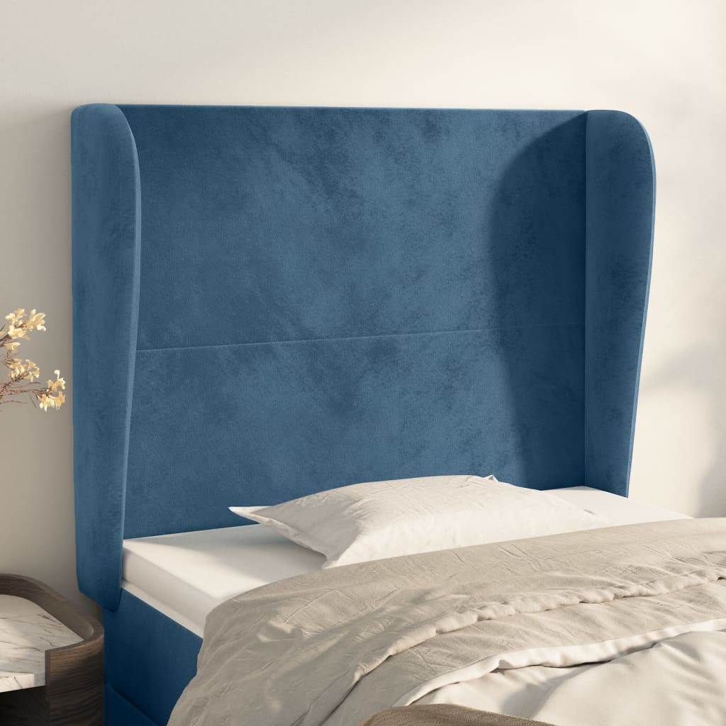 Tête de lit avec oreilles Bleu foncé 93x23x118/128 cm Velours Têtes et pieds de lit vidaXL   