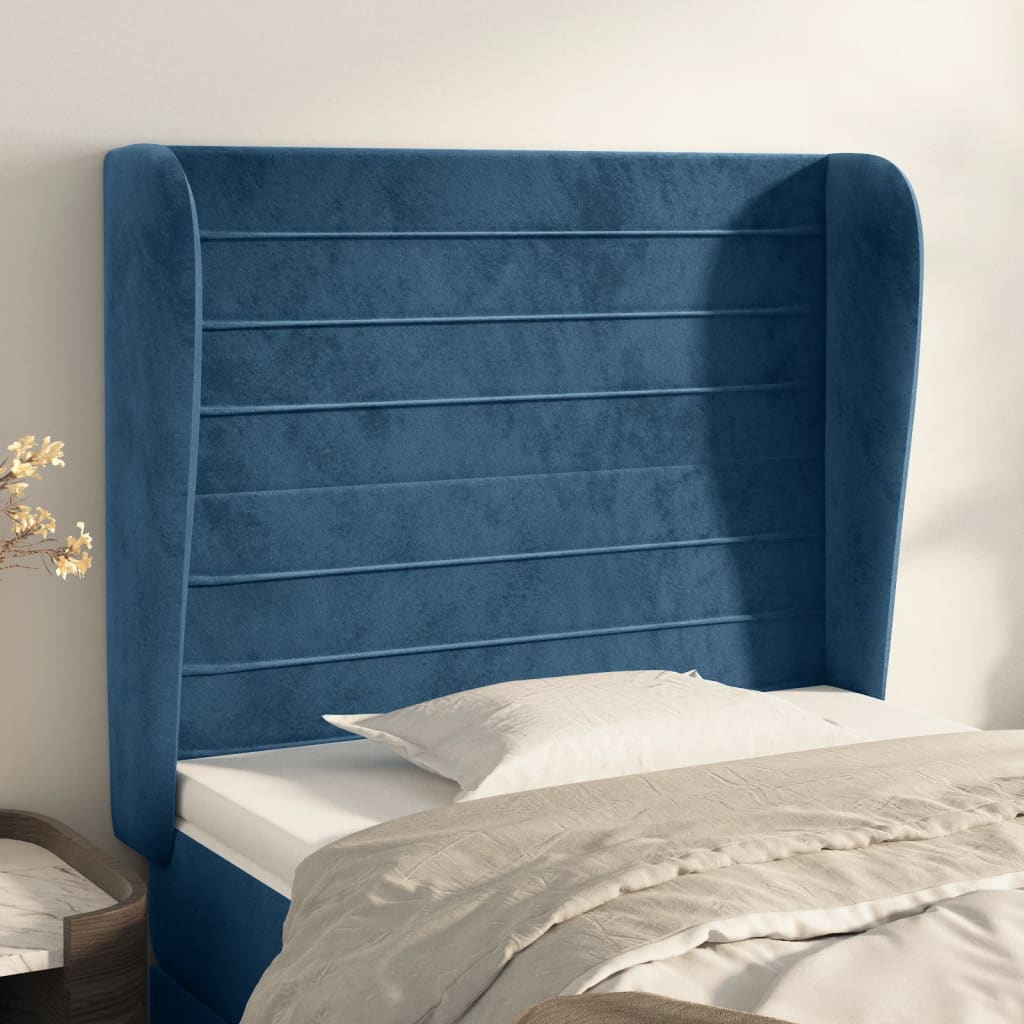 Tête de lit avec oreilles Bleu foncé 83x23x118/128 cm Velours Têtes et pieds de lit vidaXL   