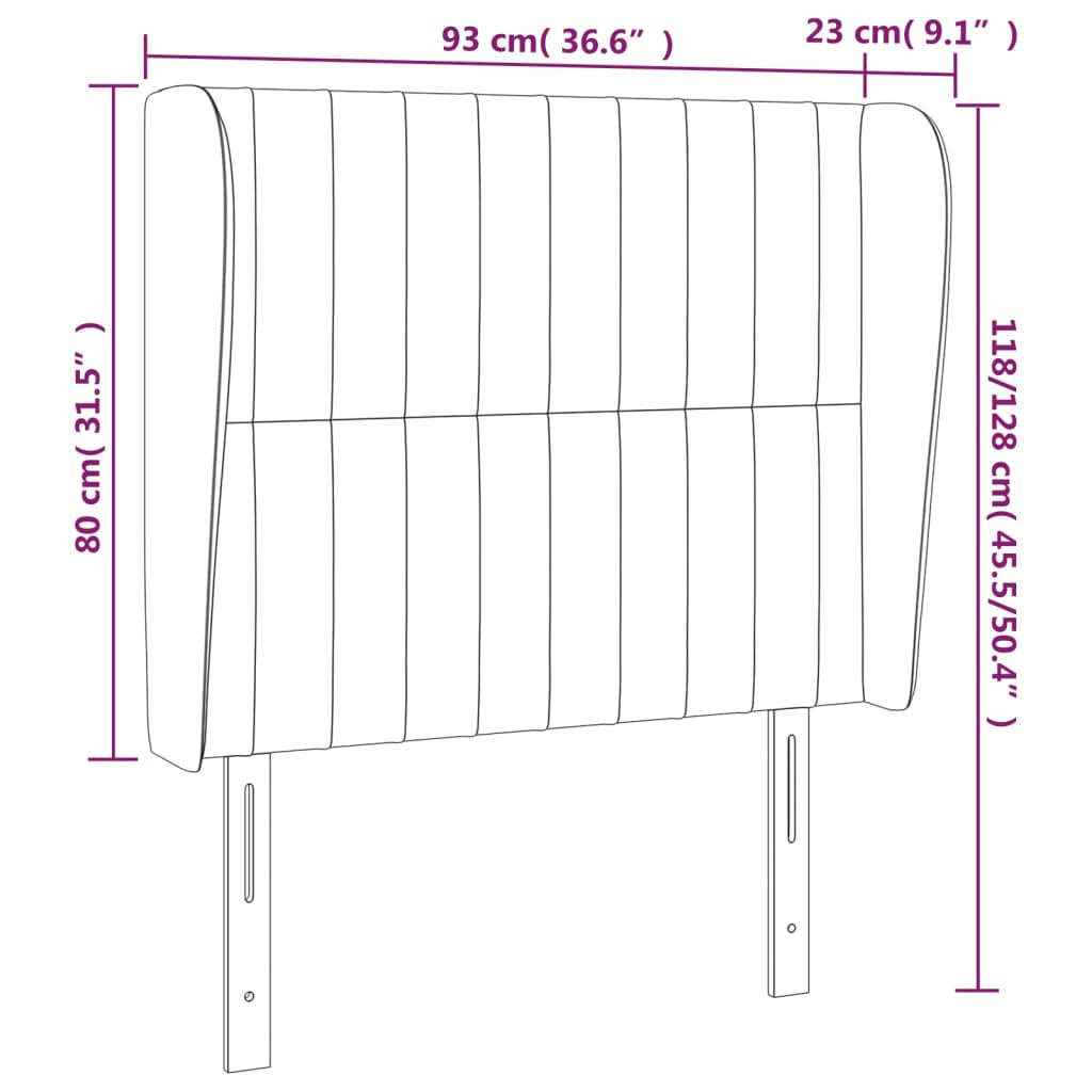 Tête de lit avec oreilles Gris clair 93x23x118/128 cm Tissu Têtes et pieds de lit vidaXL   