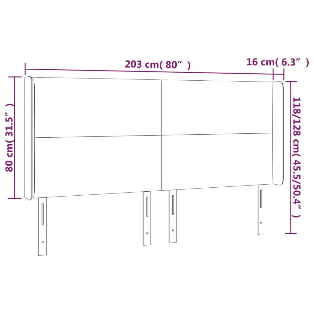 Tête de lit avec oreilles Gris clair 203x16x118/128 cm Velours Têtes et pieds de lit vidaXL   