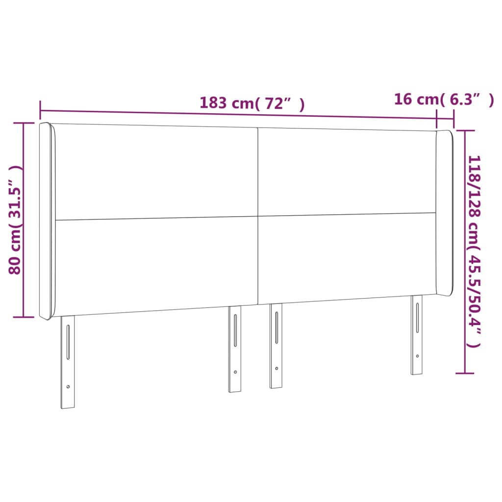 Tête de lit avec oreilles Gris 183x16x118/128 cm Similicuir Têtes et pieds de lit vidaXL   