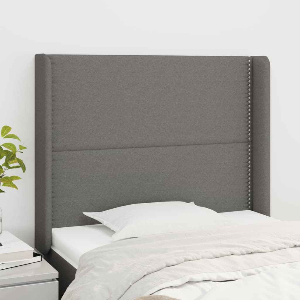 Tête de lit avec oreilles Gris foncé 93x16x118/128 cm Tissu Têtes et pieds de lit vidaXL   