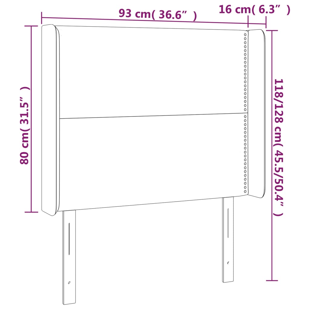 Tête de lit avec oreilles Marron foncé 93x16x118/128 cm Tissu Têtes et pieds de lit vidaXL   