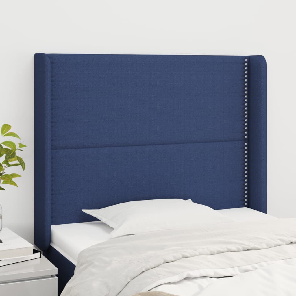 Tête de lit avec oreilles Bleu 93x16x118/128 cm Tissu Têtes et pieds de lit vidaXL   