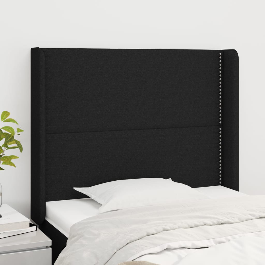 Tête de lit avec oreilles Noir 103x16x118/128 cm Tissu Têtes et pieds de lit vidaXL   