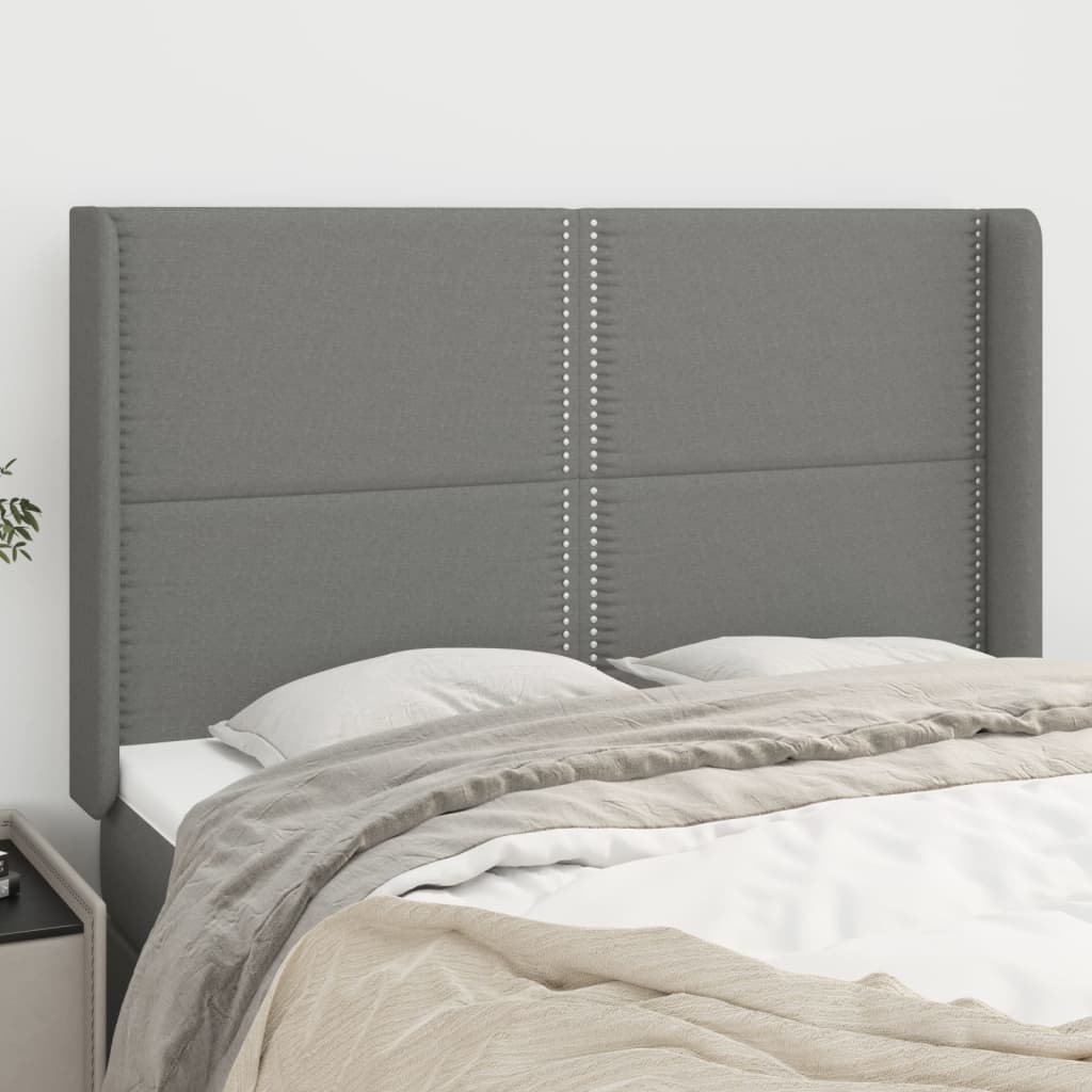 Tête de lit avec oreilles Gris foncé 147x16x118/128 cm Tissu Têtes et pieds de lit vidaXL   