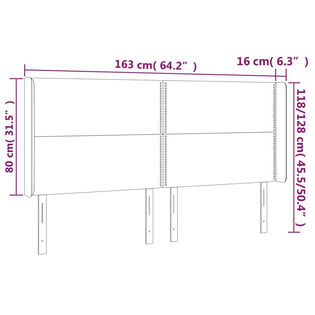 Tête de lit avec oreilles Gris clair 163x16x118/128 cm Tissu Têtes et pieds de lit vidaXL   