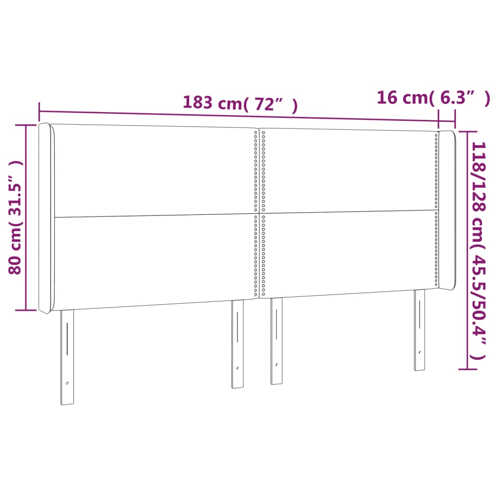 Tête de lit avec oreilles Gris foncé 183x16x118/128 cm Tissu Têtes et pieds de lit vidaXL   