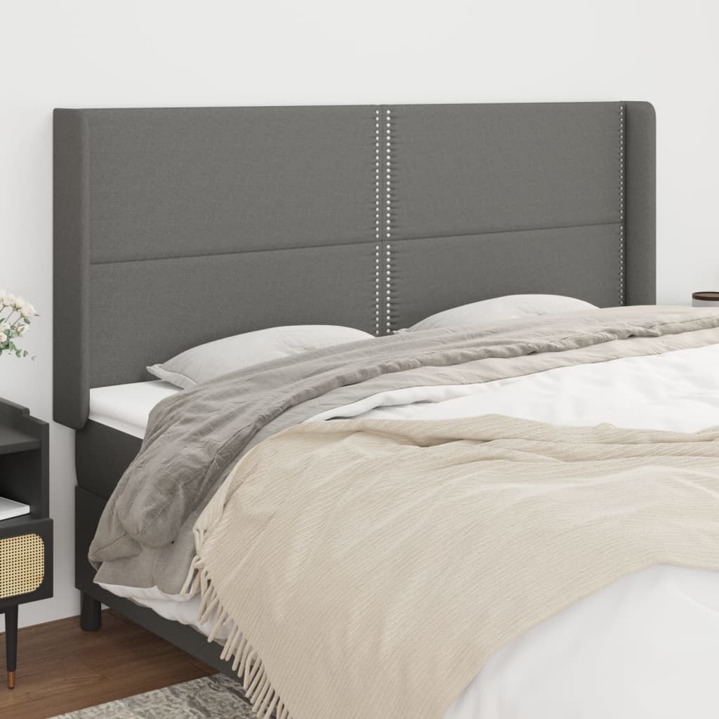 Tête de lit avec oreilles Gris foncé 203x16x118/128 cm Tissu Têtes et pieds de lit vidaXL   