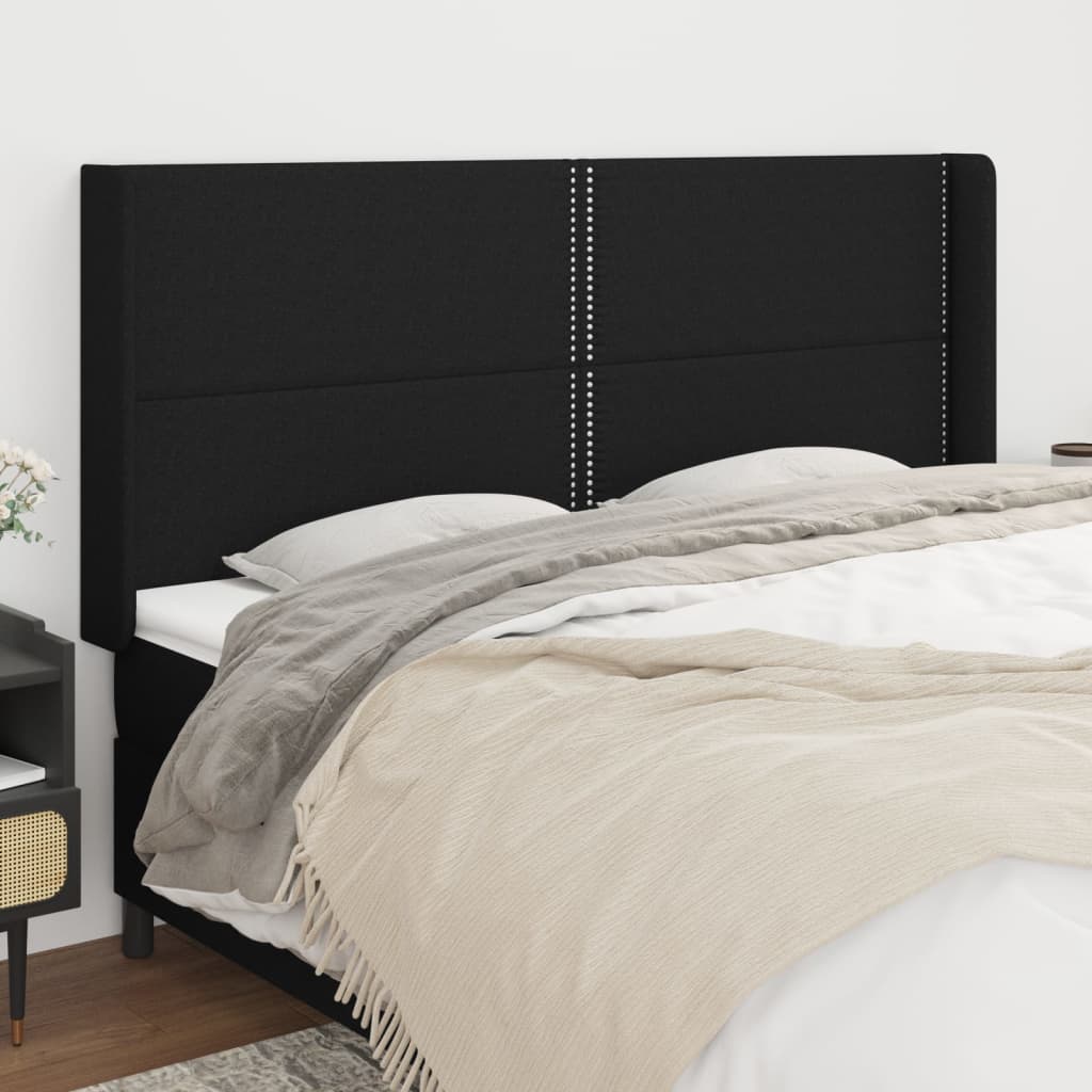 Tête de lit avec oreilles Noir 203x16x118/128 cm Tissu Têtes et pieds de lit vidaXL   