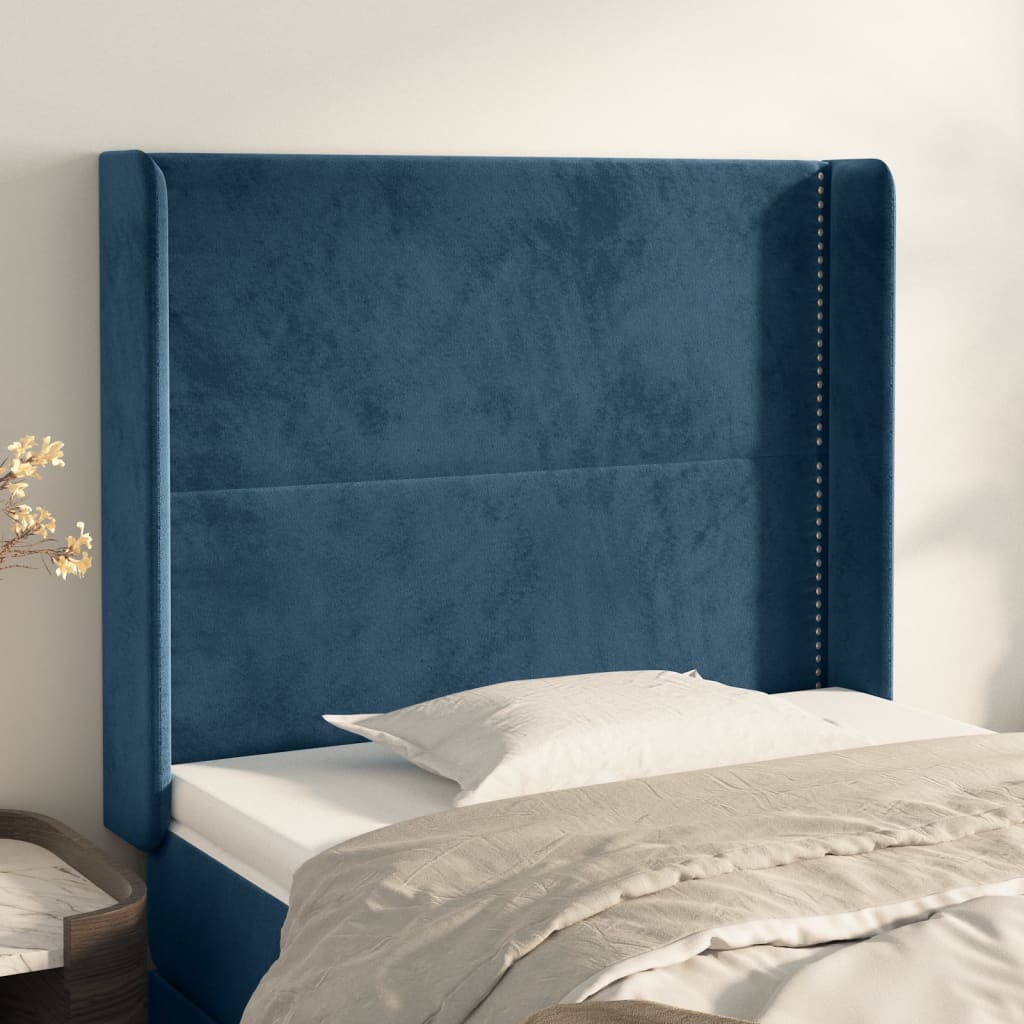 Tête de lit avec oreilles Bleu foncé 83x16x118/128 cm Velours Têtes et pieds de lit vidaXL   