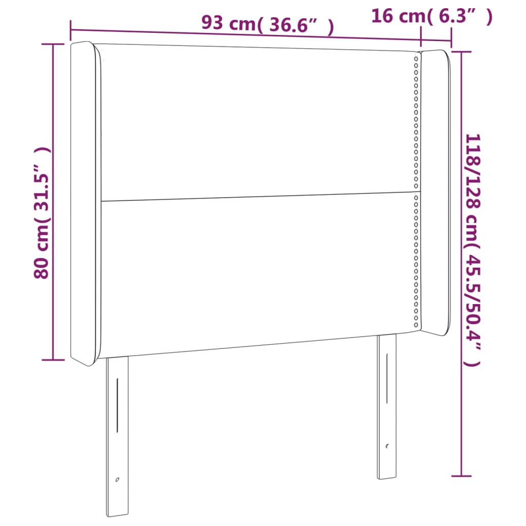 Tête de lit avec oreilles Gris foncé 93x16x118/128 cm Velours Têtes et pieds de lit vidaXL   