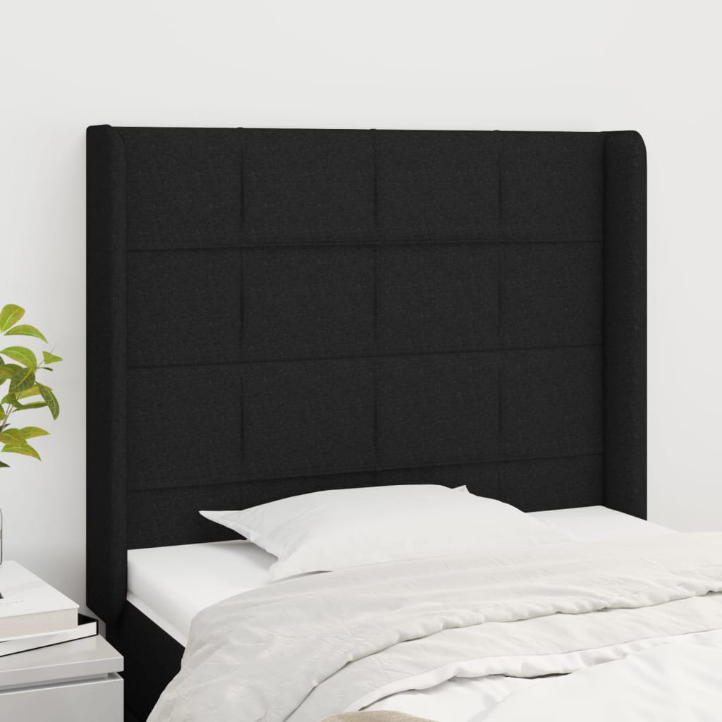 Tête de lit avec oreilles Noir 93x16x118/128 cm Tissu Têtes et pieds de lit vidaXL   