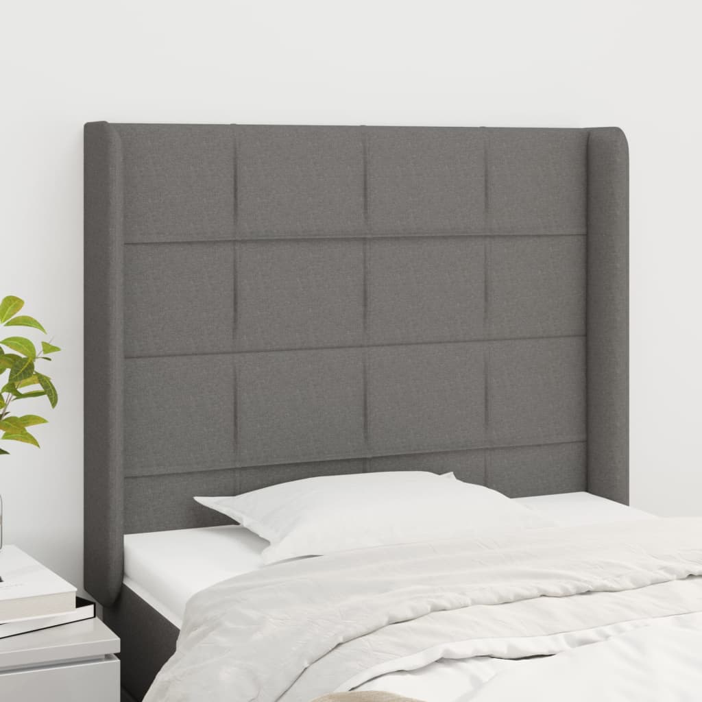 Tête de lit avec oreilles Gris foncé 103x16x118/128 cm Tissu Têtes et pieds de lit vidaXL   