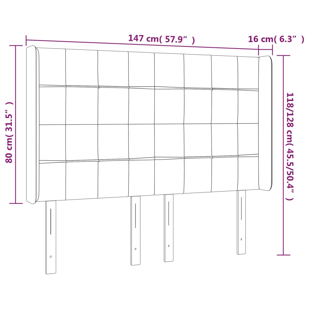 Tête de lit avec oreilles Gris foncé 147x16x118/128 cm Tissu Têtes et pieds de lit vidaXL   