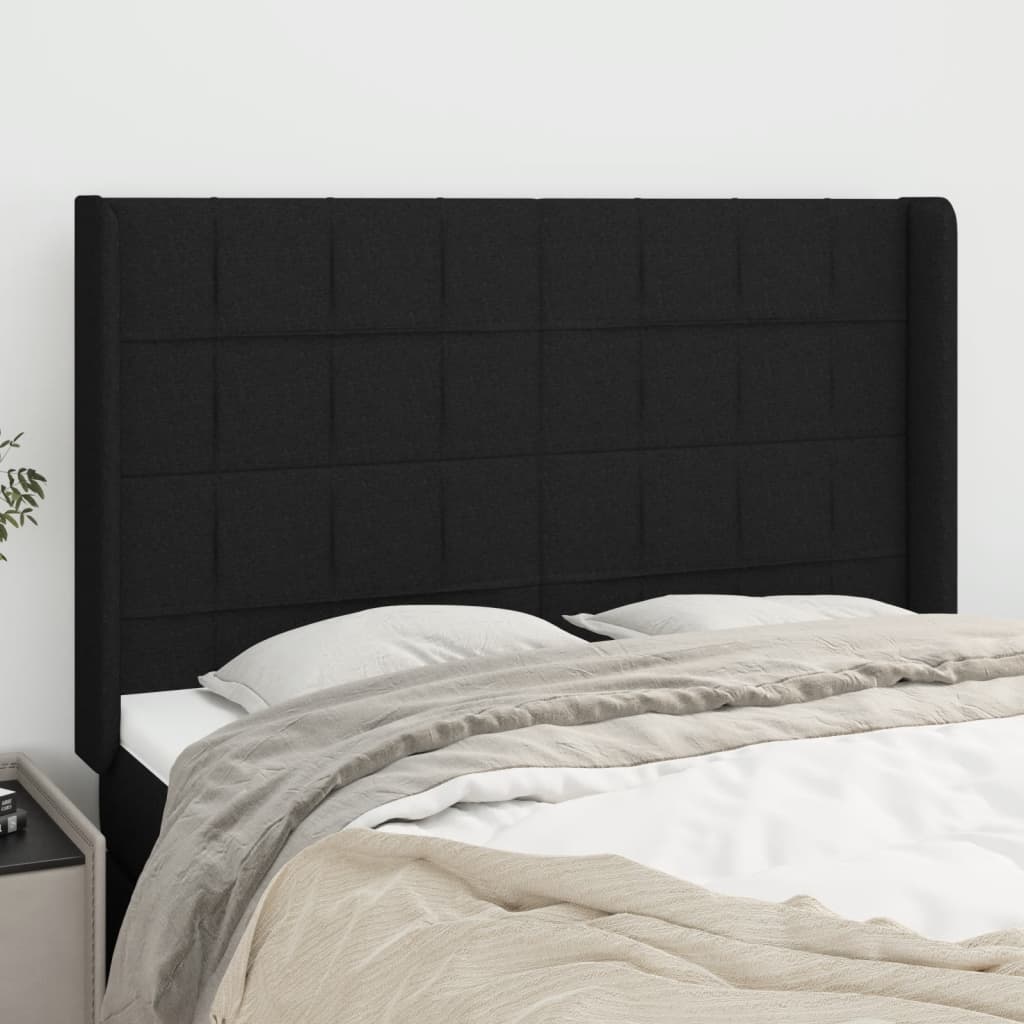 Tête de lit avec oreilles Noir 147x16x118/128 cm Tissu Têtes et pieds de lit vidaXL   