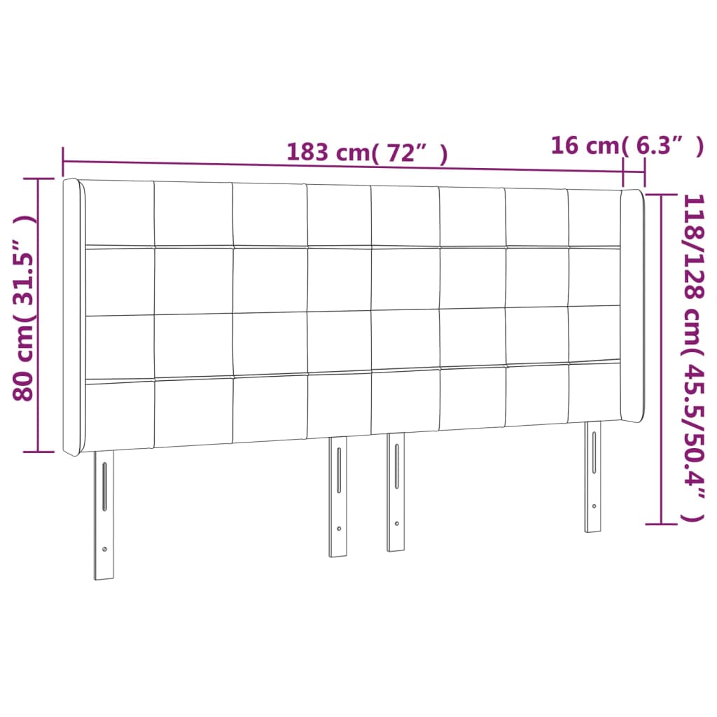 Tête de lit avec oreilles Gris clair 183x16x118/128 cm Tissu Têtes et pieds de lit vidaXL   