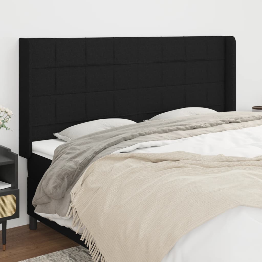 Tête de lit avec oreilles Noir 203x16x118/128 cm Tissu Têtes et pieds de lit vidaXL   