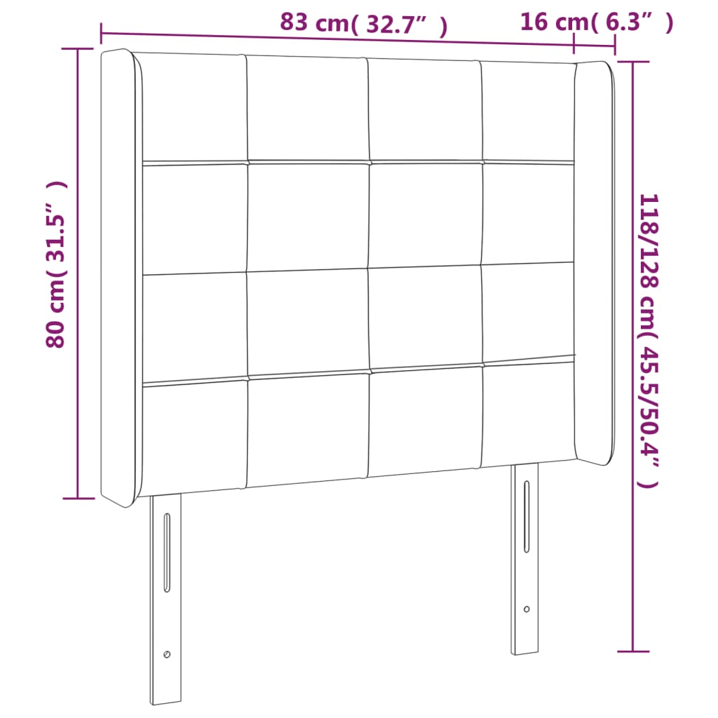 Tête de lit avec oreilles Gris clair 83x16x118/128 cm Velours Têtes et pieds de lit vidaXL   