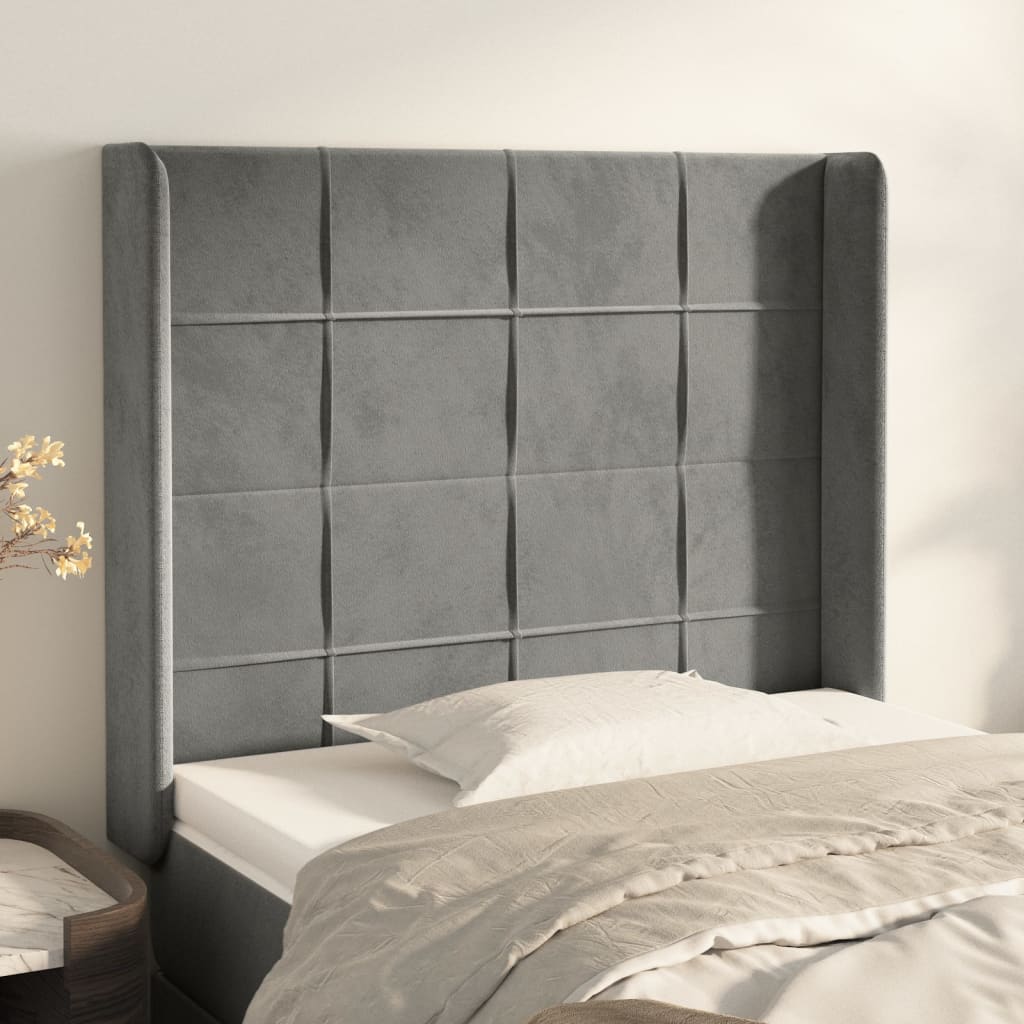 Tête de lit avec oreilles Gris clair 83x16x118/128 cm Velours Têtes et pieds de lit vidaXL   