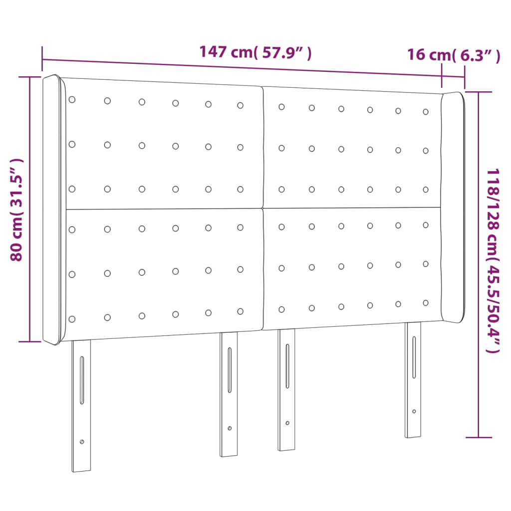 Tête de lit avec oreilles Gris 147x16x118/128 cm Similicuir Têtes et pieds de lit vidaXL   