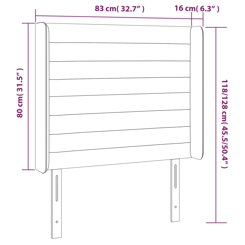 Tête de lit avec oreilles Gris foncé 83x16x118/128 cm Tissu Têtes et pieds de lit vidaXL   