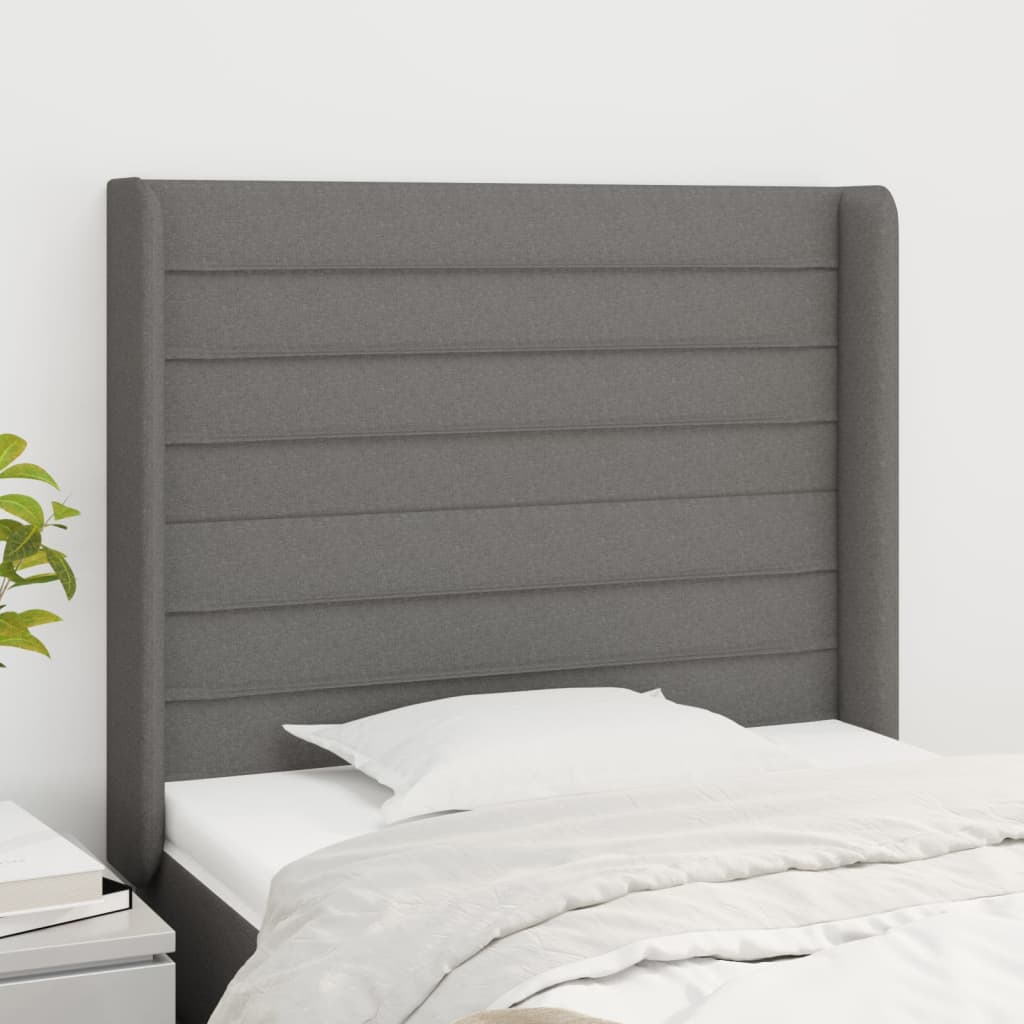 Tête de lit avec oreilles Gris foncé 83x16x118/128 cm Tissu Têtes et pieds de lit vidaXL   