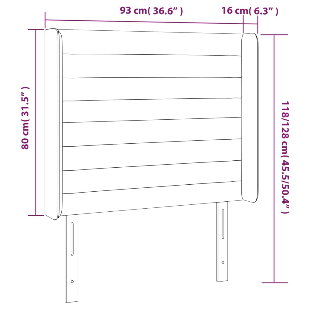 Tête de lit avec oreilles Gris clair 93x16x118/128 cm Tissu Têtes et pieds de lit vidaXL   