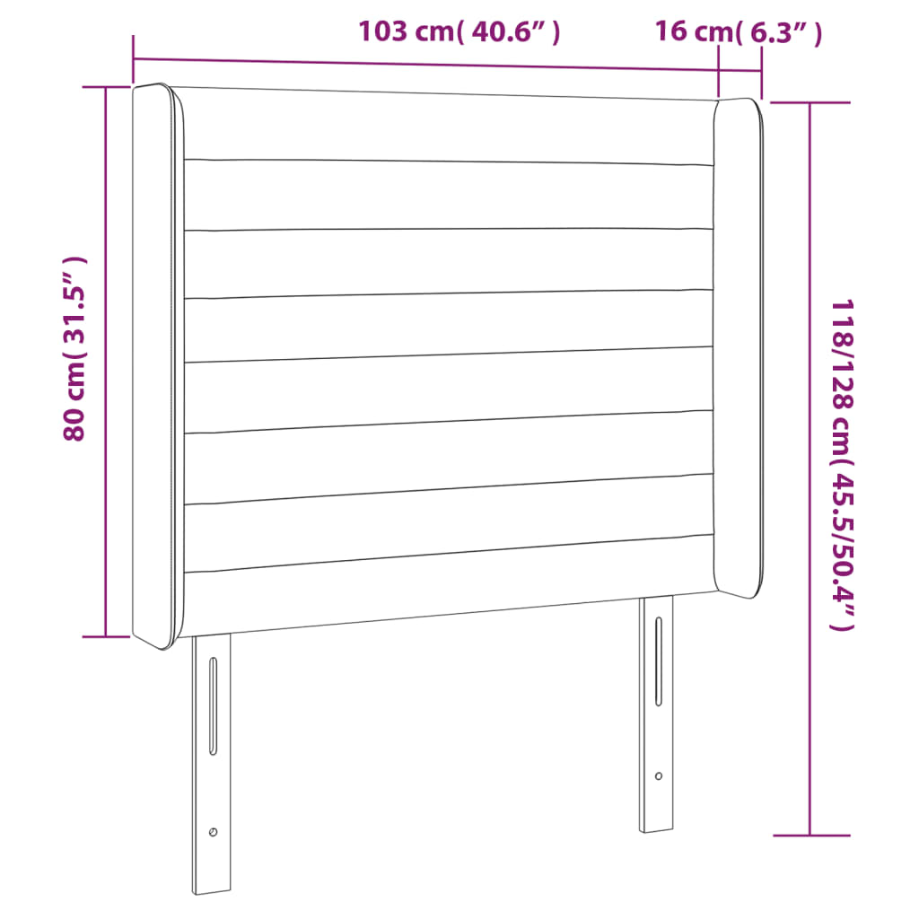 Tête de lit avec oreilles Gris foncé 103x16x118/128 cm Tissu Têtes et pieds de lit vidaXL   