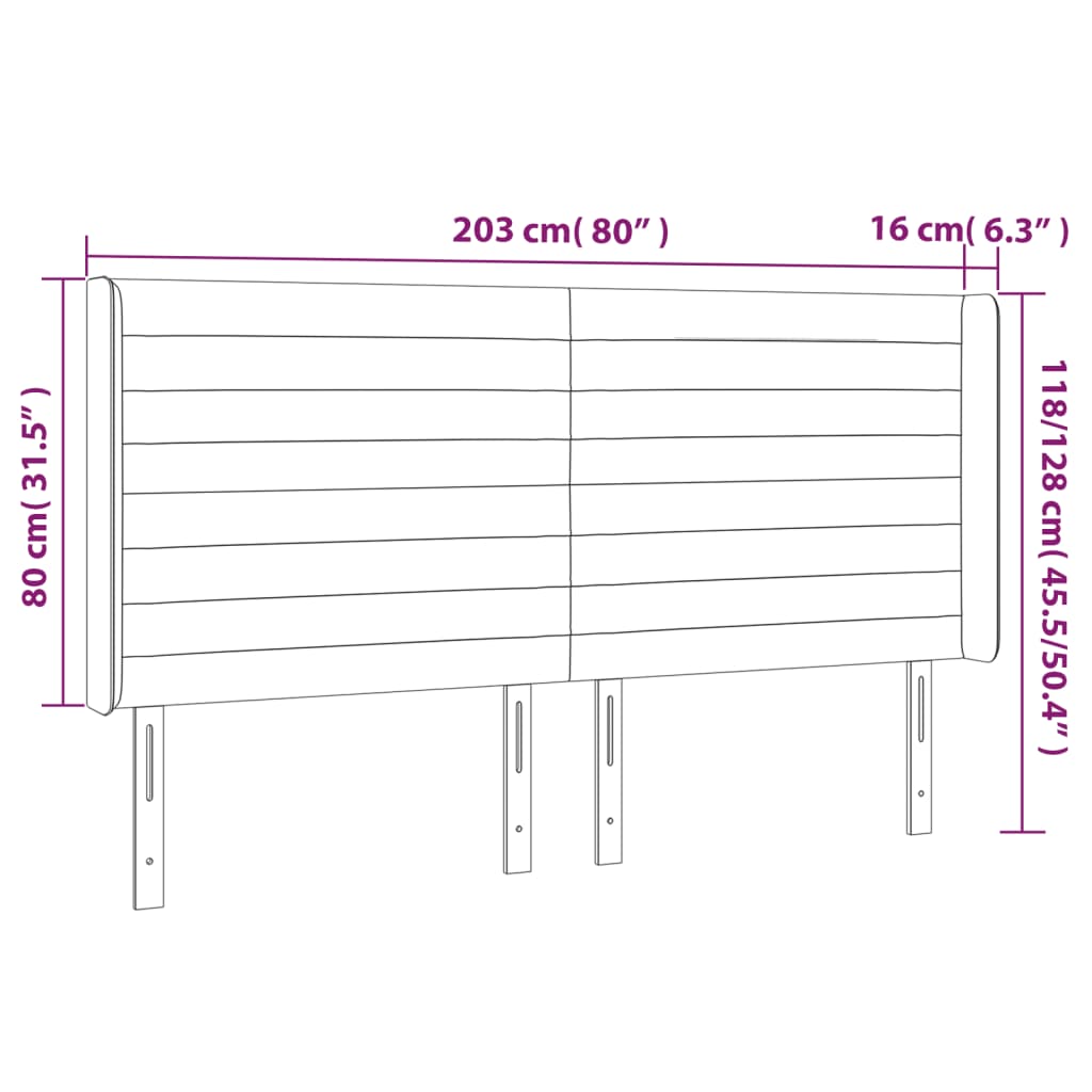 Tête de lit avec oreilles Gris foncé 203x16x118/128 cm Tissu Têtes et pieds de lit vidaXL   