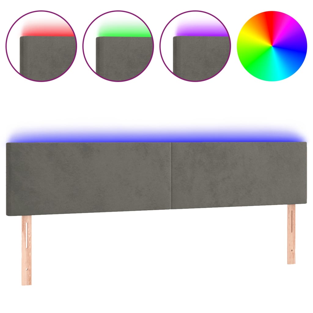 Tête de lit à LED Gris foncé 160x5x78/88 cm Velours Têtes et pieds de lit vidaXL   