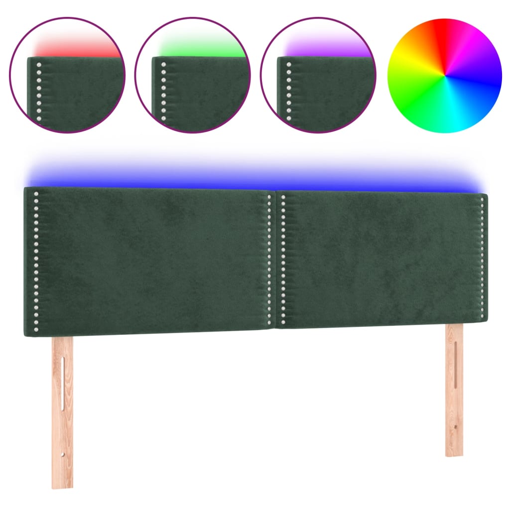 Tête de lit à LED Vert foncé 144x5x78/88 cm Velours Têtes et pieds de lit vidaXL   