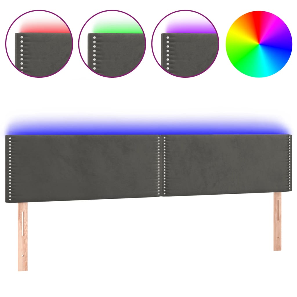 Tête de lit à LED Gris foncé 160x5x78/88 cm Velours Têtes et pieds de lit vidaXL   