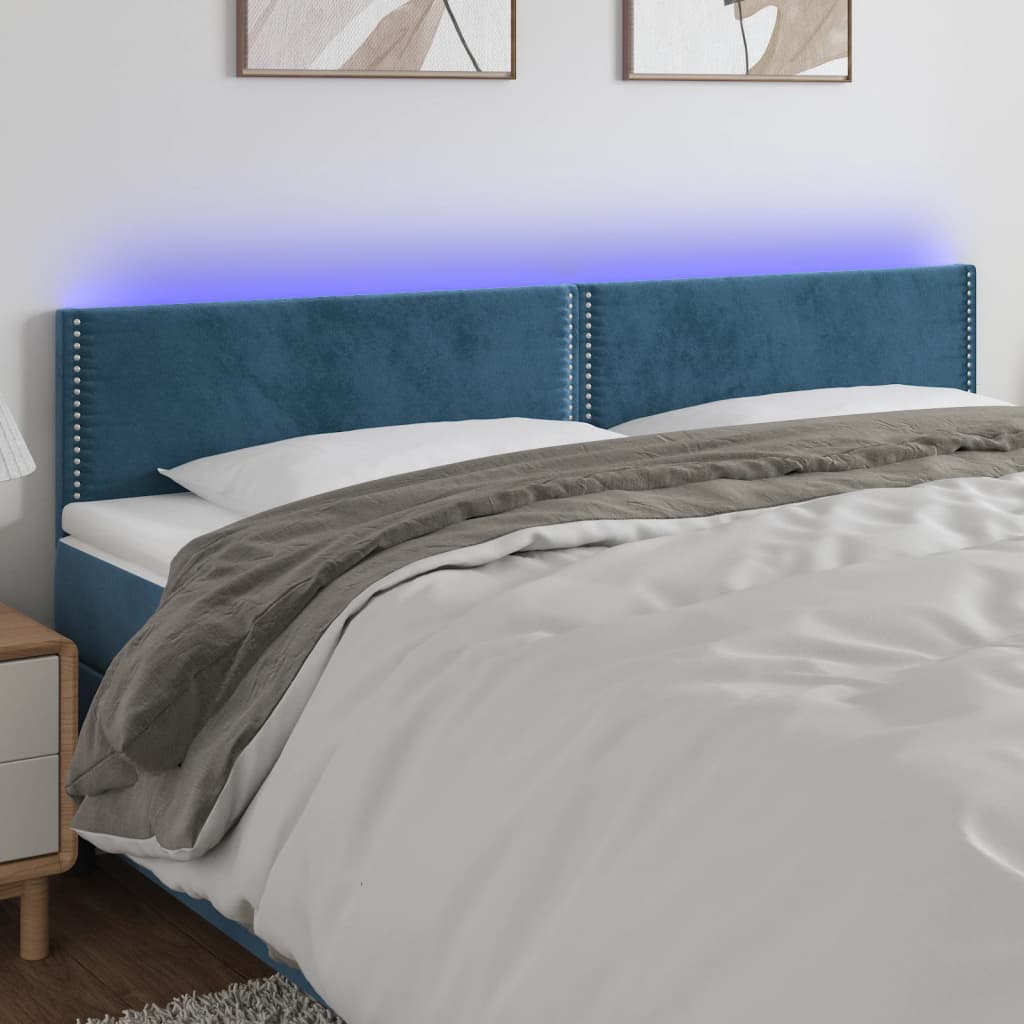 Tête de lit à LED Bleu foncé 160x5x78/88 cm Velours Têtes et pieds de lit vidaXL   