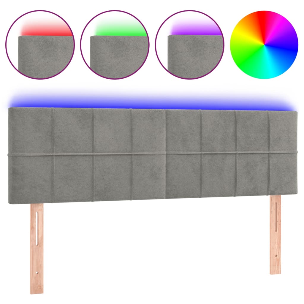 Tête de lit à LED Gris clair 144x5x78/88 cm Velours Têtes et pieds de lit vidaXL   