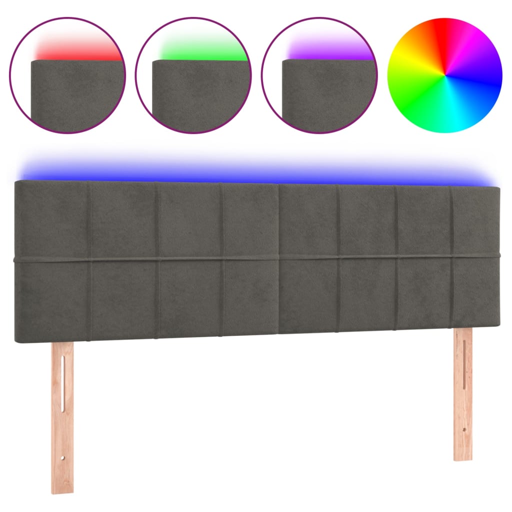 Tête de lit à LED Gris foncé 144x5x78/88 cm Velours Têtes et pieds de lit vidaXL   