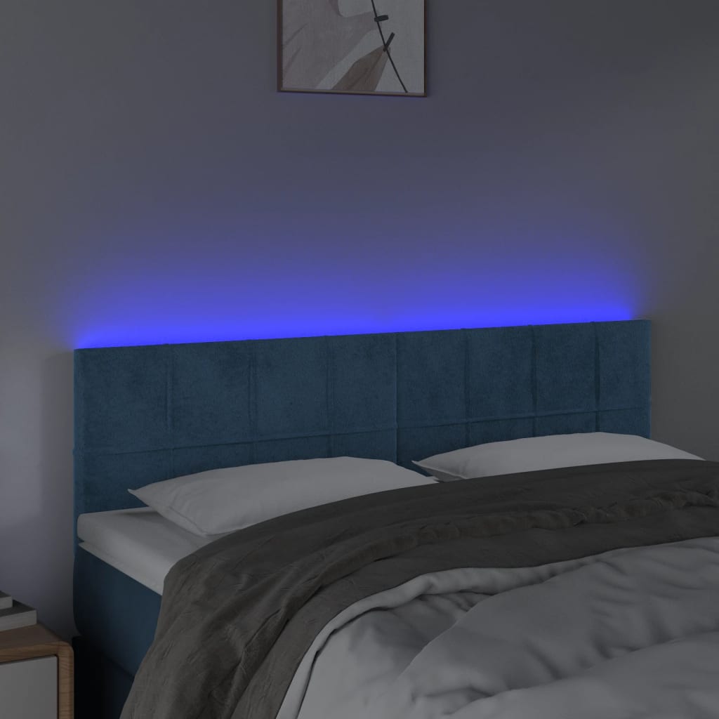 Tête de lit à LED Bleu foncé 144x5x78/88 cm Velours Têtes et pieds de lit vidaXL   